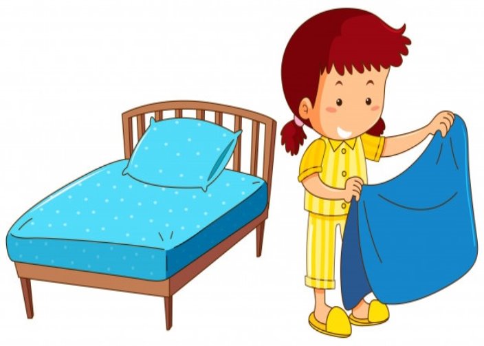 Free Vector | Girl making bed on white background